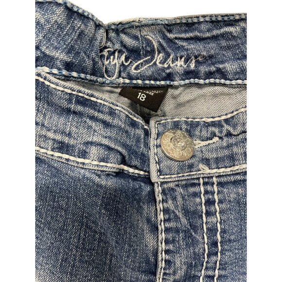 Arya Jeans Distressed Bootcut Denim Pants Sz 18 Medium Wash Stretch Button - Picture 5 of 9